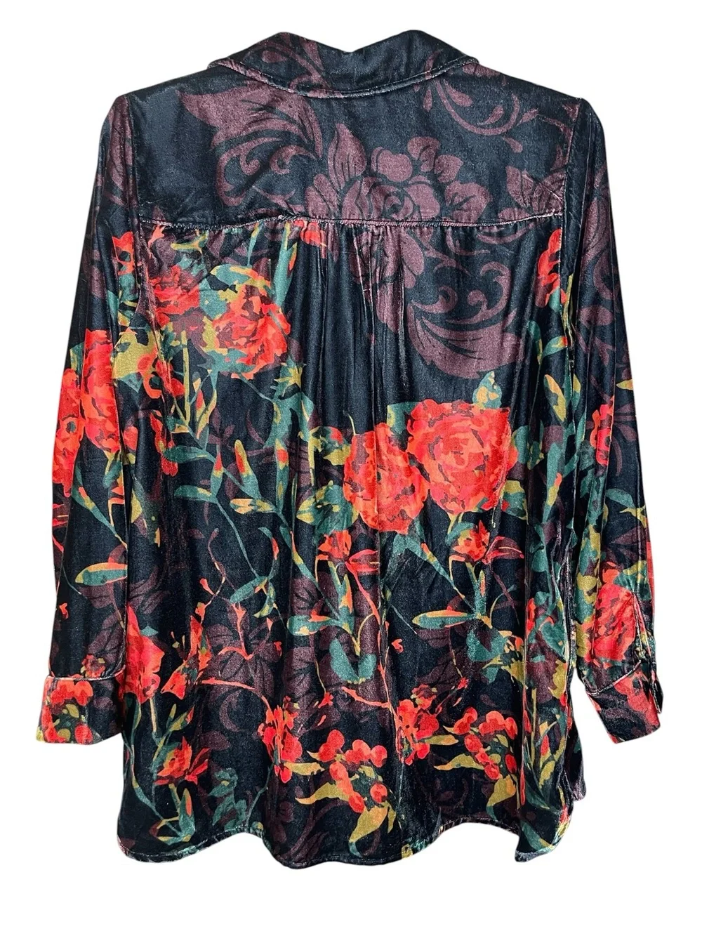 Soft Surroundings Black Floral Button-Front Velvet Blouse Sz 1X - Picture 2 of 6